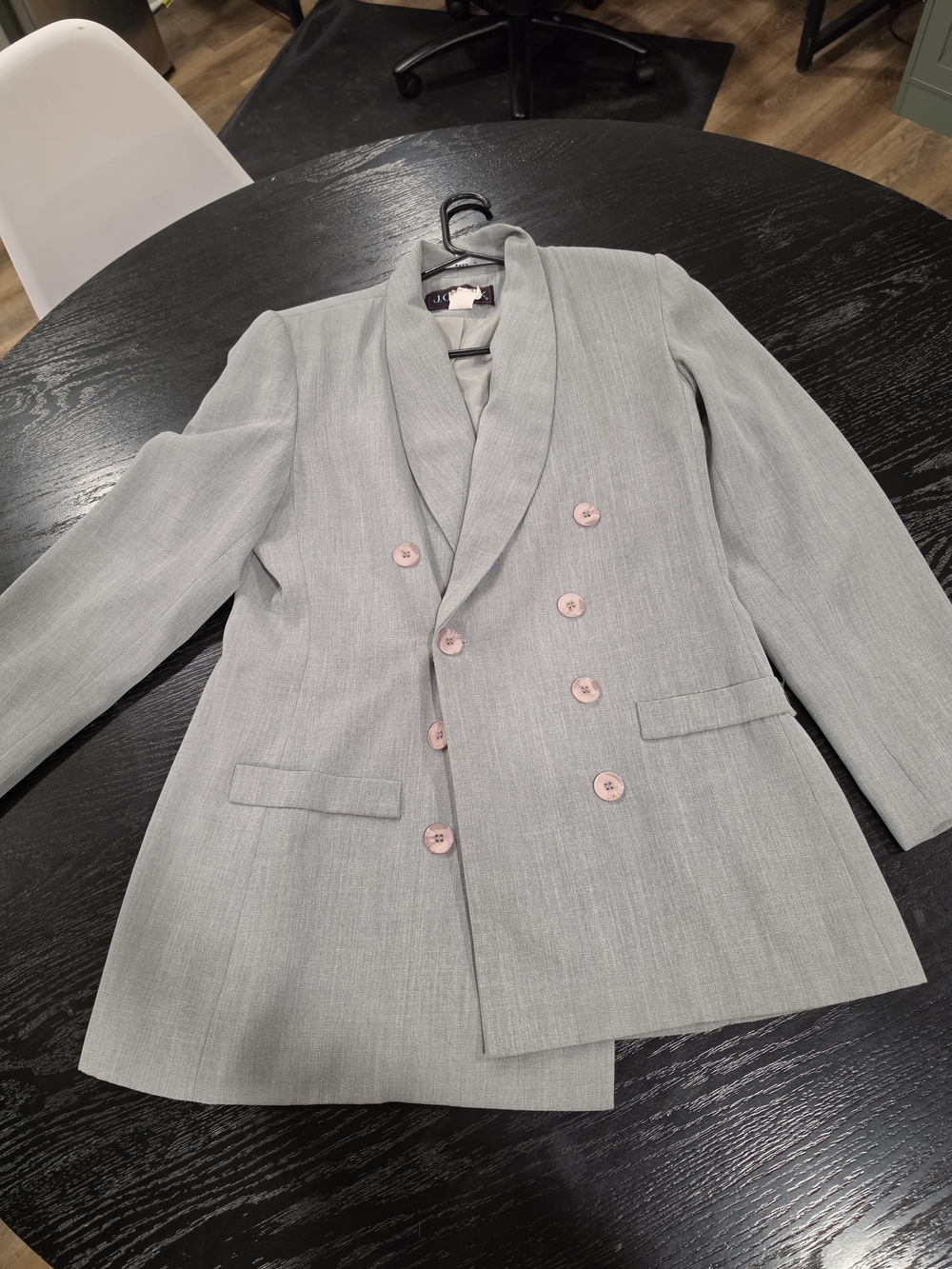 J. G Hook Light Gray Double-Breasted Blazer with Shoulder Pads